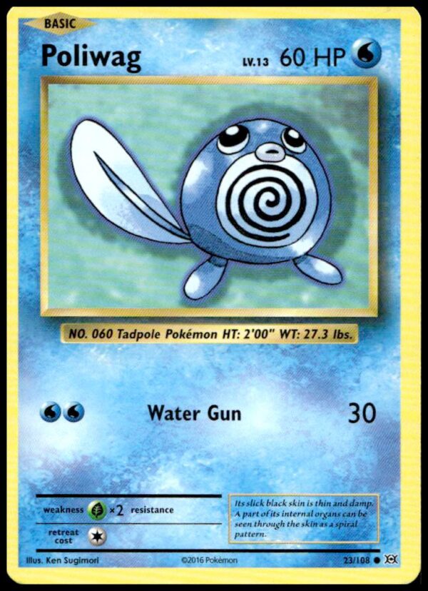 2016 Pokémon Card Poliwag in Aquatic Scene, Evolutions Series #23/108.