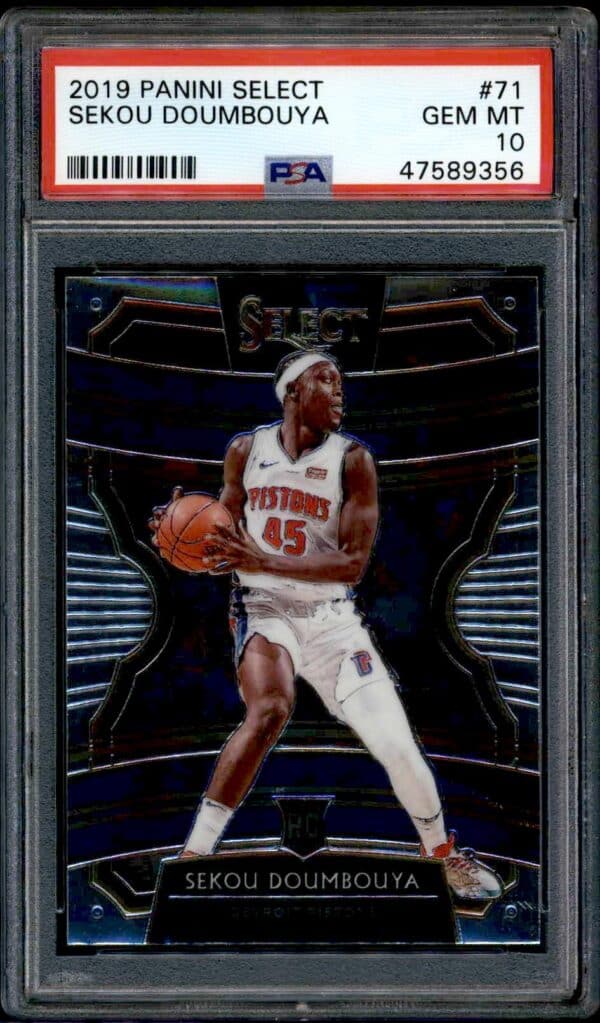 2019 Panini Select Sekou Doumbouya rookie card, PSA 10, Detroit Pistons, #41, holographic.