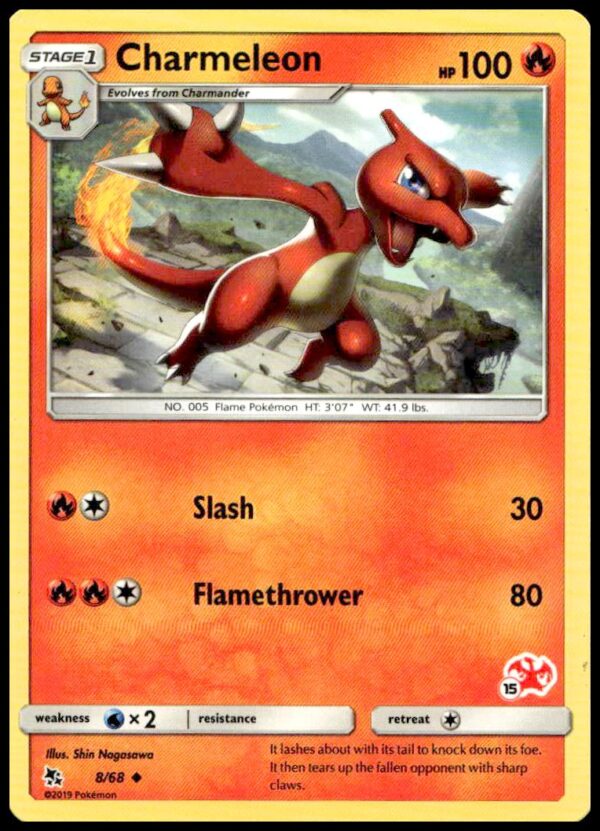 2019 Hidden Fates Charmeleon Pokémon Card with Dynamic Fiery Artwork.