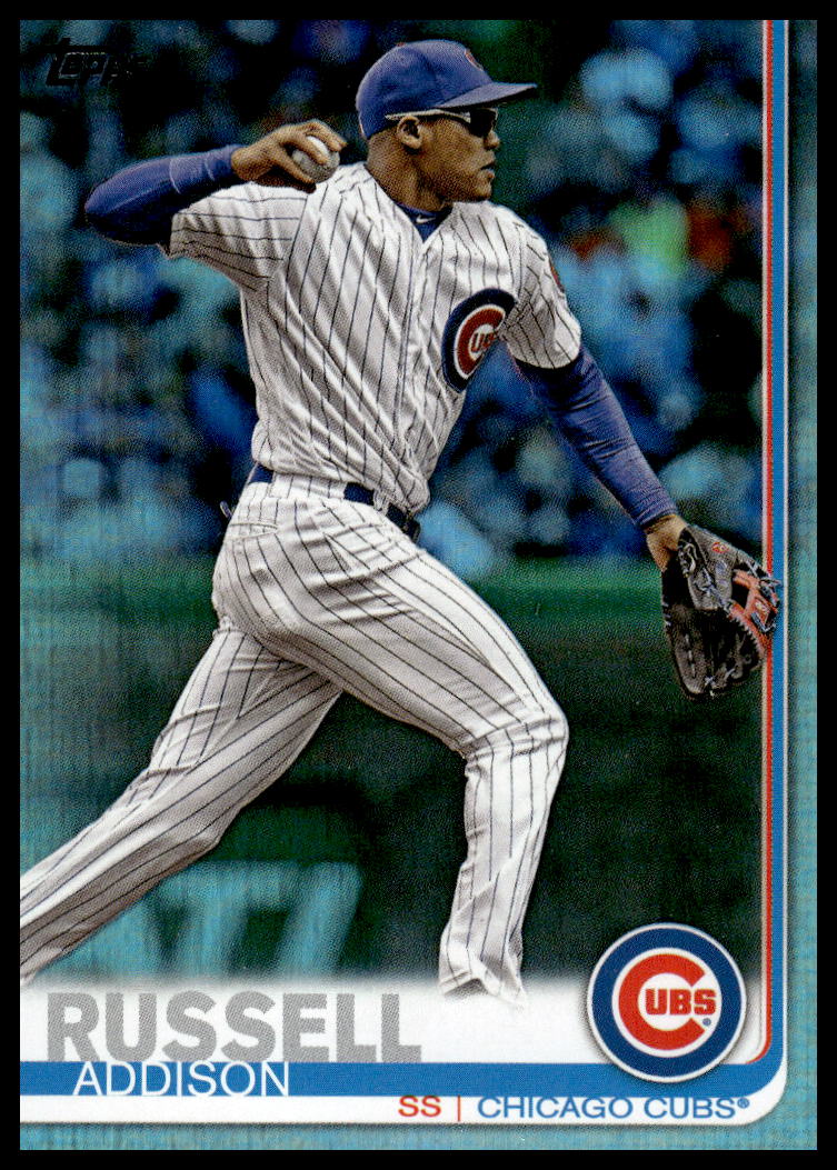 2019 Addison Russell Topps Rainbow Foil Card #633 - Action Shot Front View