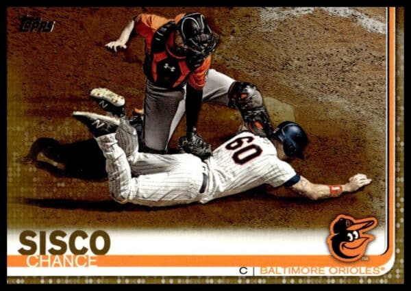 Gold 2019 Topps Chance Sisco baseball card #529, showcasing vibrant detailing, perfect for collectors.