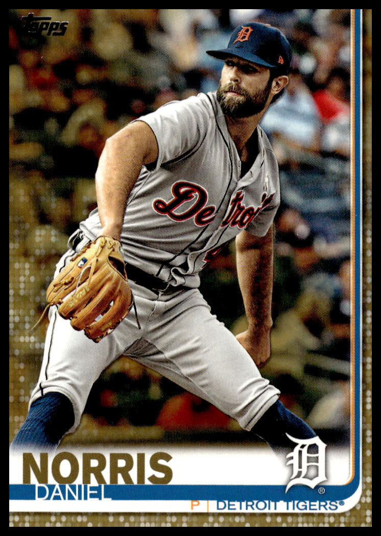 2019 Topps Series 2 Gold Card #382: Daniel Norris in Detroit Tigers uniform, front view.