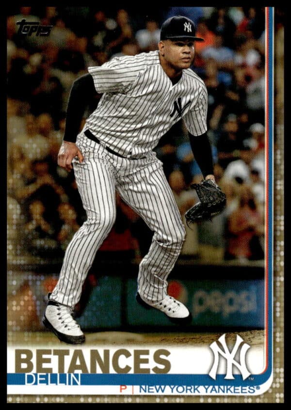 2019 Topps Series 2 Dellin Betances Gold baseball card #505 featuring Yankees pitcher.
