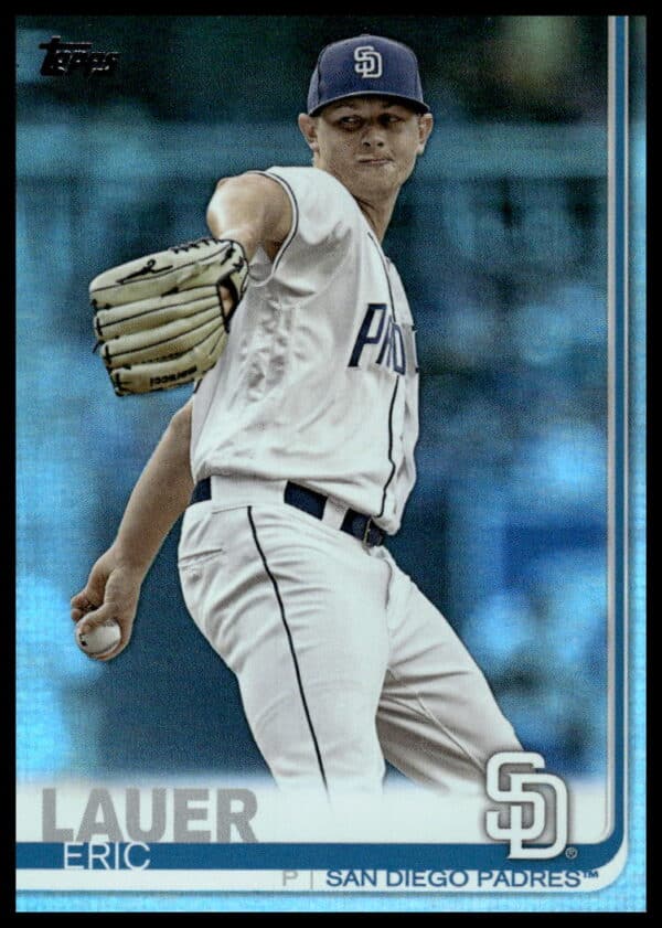 Eric Lauer 2019 Topps Series 2 Rainbow Foil Card #592, holographic baseball collectible.