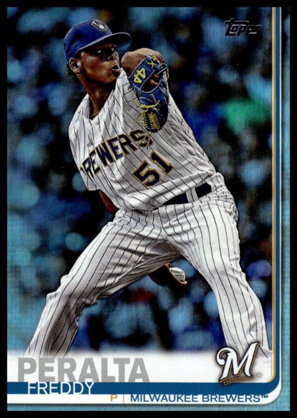 Freddy Peralta 2019 Topps Rainbow Foil Baseball Card #627 Milwaukee Brewers Action Shot.