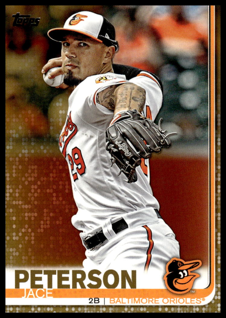 Jace Peterson 2019 Topps Series 2 Gold Card #404 featuring dynamic action and gold border.