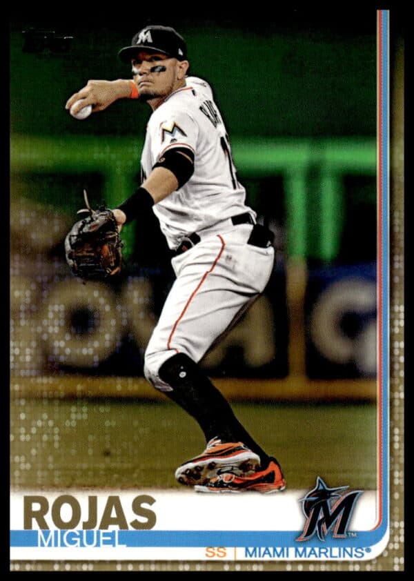 2019 Topps Series 2 Miguel Rojas Gold Card #394, Miami Marlins Infielder.