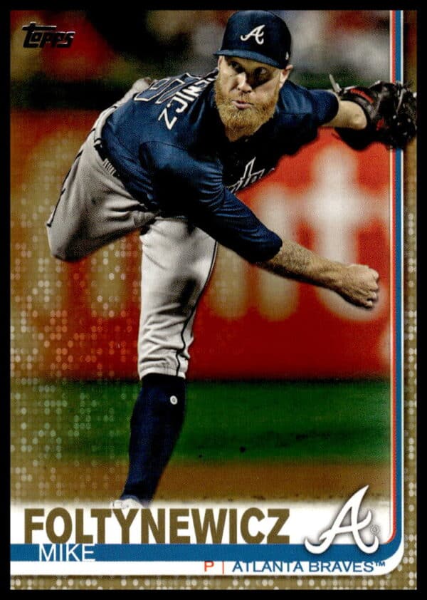 Mike Foltynewicz 2019 Topps Gold Card #387, Action Pose, Front View.