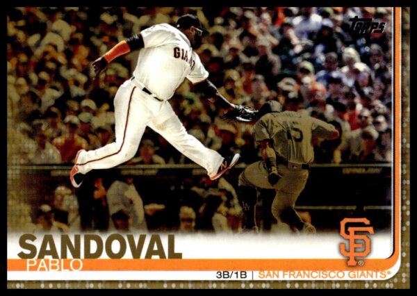 Pablo Sandoval 2019 Topps Gold Card #428, San Francisco Giants action shot, collectors item.