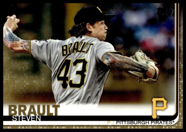 Steven Brault Gold 2019 Topps Card #435, Pittsburgh Pirates Pitcher, Mid-Pitch Action.