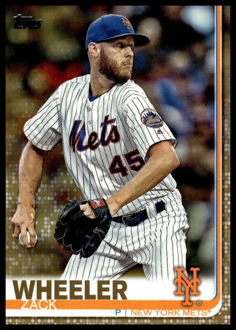 Zack Wheeler 2019 Topps Gold Card #371 Front, New York Mets Pitcher.