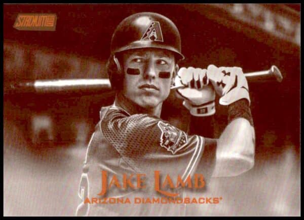 Sepia-toned 2019 Topps Stadium Club baseball card featuring Jake Lamb in action, card #33.