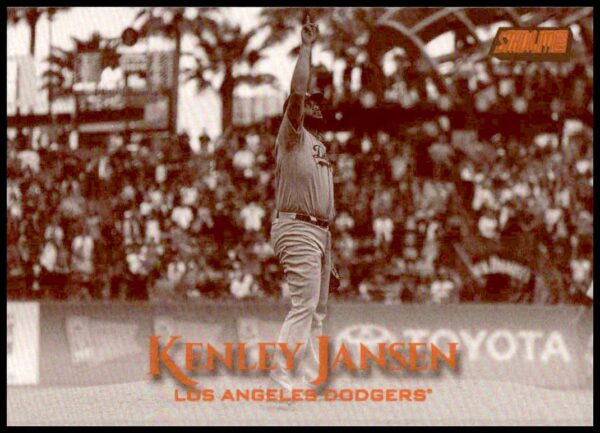 Kenley Jansen 2019 Topps Stadium Club Sepia Baseball Card #143, vintage mid-pitch pose.