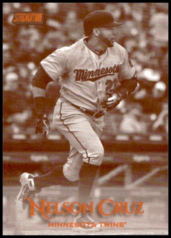 Sepia-toned 2019 Topps Stadium Club Nelson Cruz baseball card #169, showcasing a vintage action shot.
