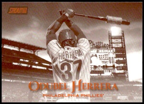 2019 Topps Odubel Herrera Sepia #184 baseball card in vintage-style action pose.