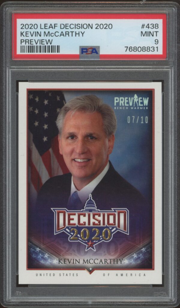 Kevin McCarthy 2020 Leaf Decision card, limited edition 07/10, PSA graded Mint 9.