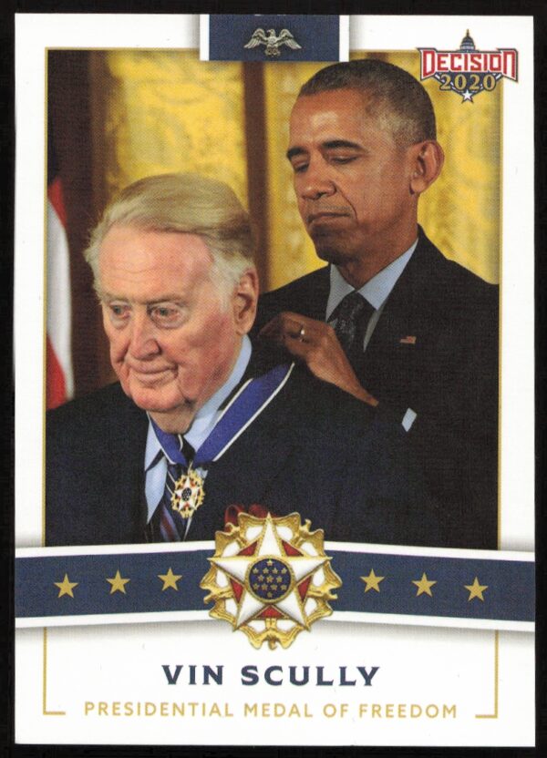 2020 Leaf Decision Vin Scully Medal of Freedom Trading Card Front #PMOF 30.