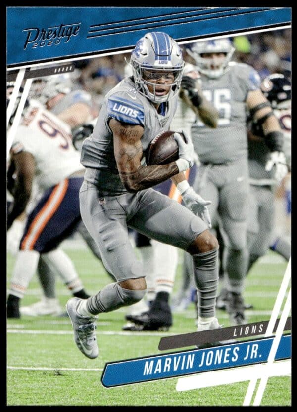 Collin Johnson 2020 Panini Prestige football card #199, action shot in team uniform (Front).