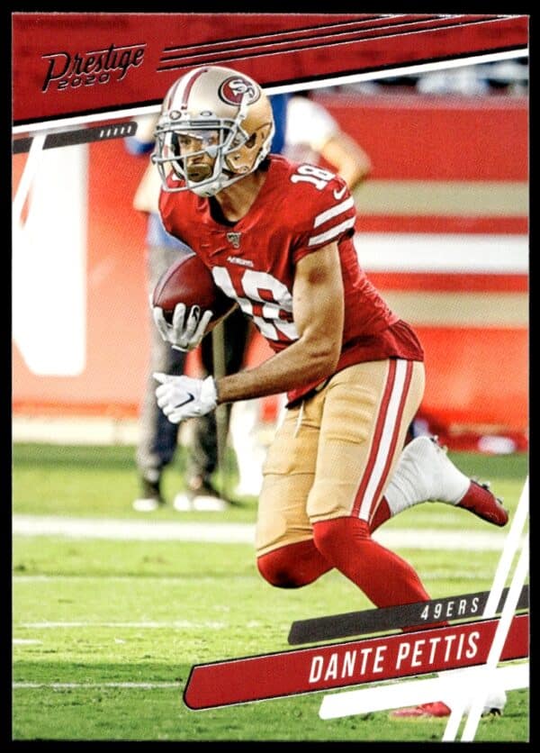 Dante Pettis 2020 Panini Prestige Card #2, front view in team gear.