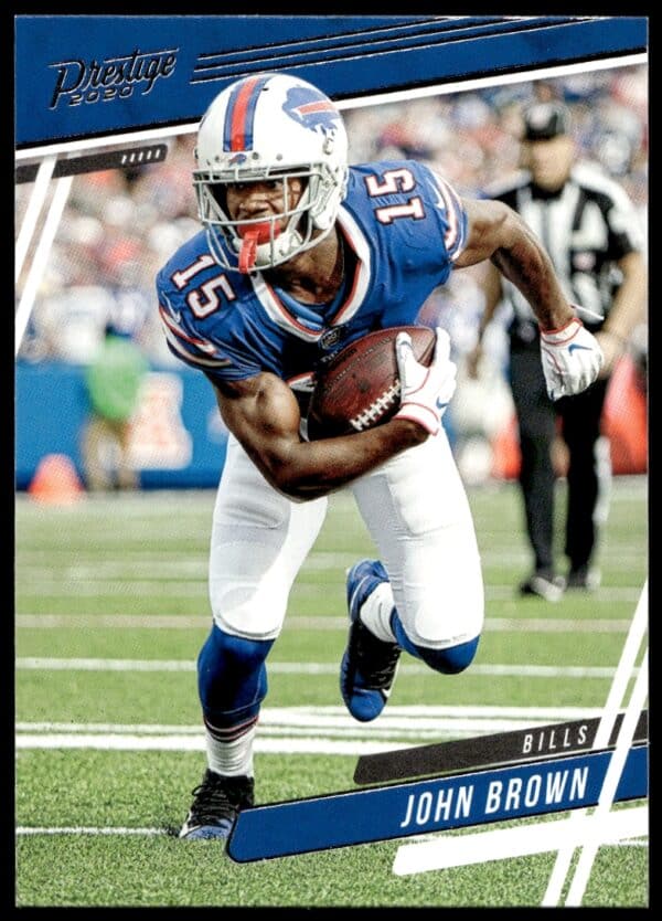 2020 Panini Prestige John Brown Football Card #24, front view featuring dynamic player stance.