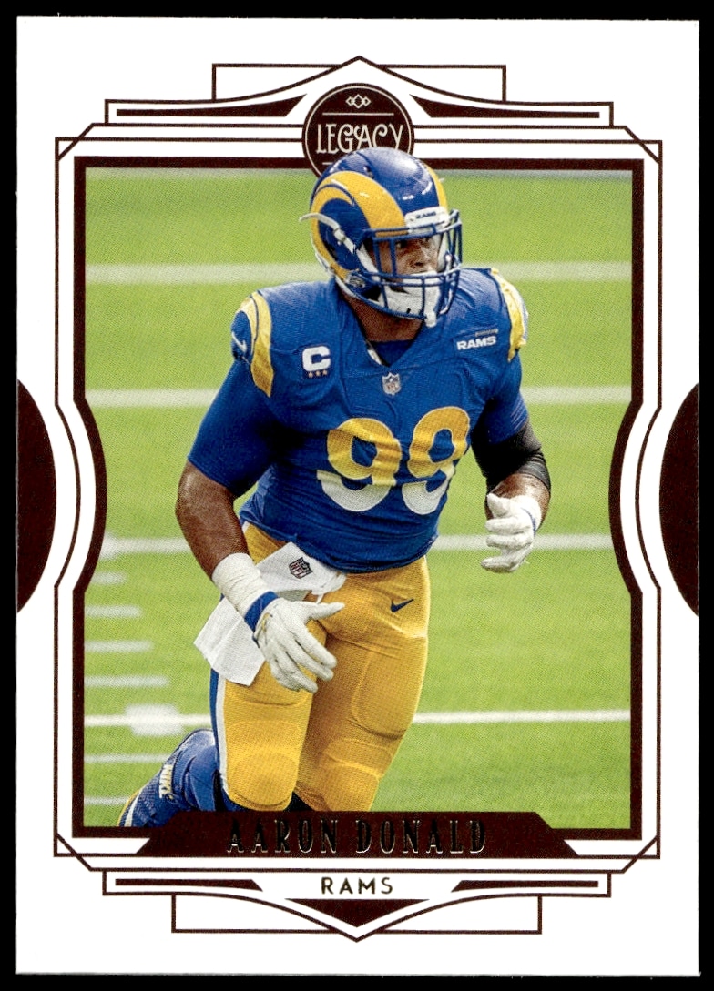 2021 Panini Legacy Aaron Donald Football Card #87, featuring Rams star in uniform.