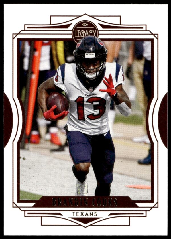 Brandin Cooks 2021 Panini Legacy Card #70 showcases energetic action shot on the field (front).