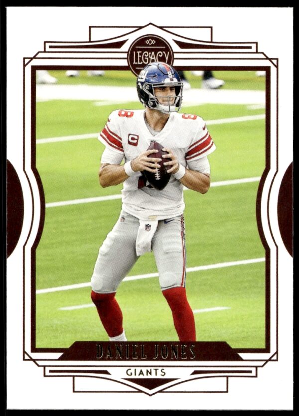 2021 Panini Legacy card featuring Daniel Jones in action, New York Giants quarterback, card #6.