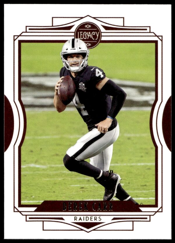 Derek Carr 2021 Panini Legacy Card #39, NFL quarterback action front view.