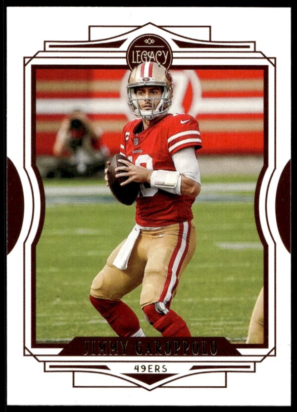 Jimmy Garoppolo 2021 Panini Legacy Card #97, displaying his determined expression and team uniform.