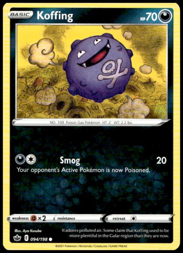 Koffing card from 2021 Pokémon Chilling Reign set, featuring its classic mischievous expression.