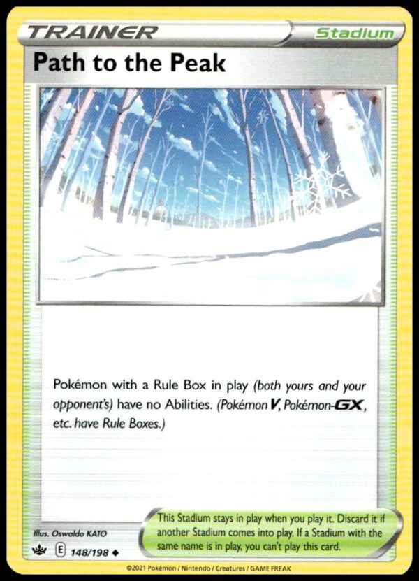 Path to the Peak Pokémon Card, Chilling Reign 2021, serene snowy mountain landscape.