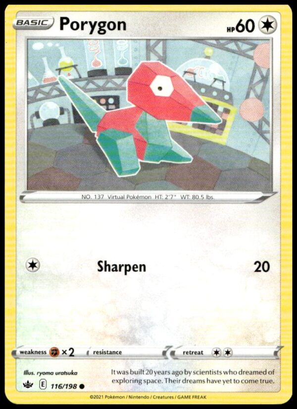 Porygon Pokémon card from Chilling Reign 2021 set, number 116/198, front view.