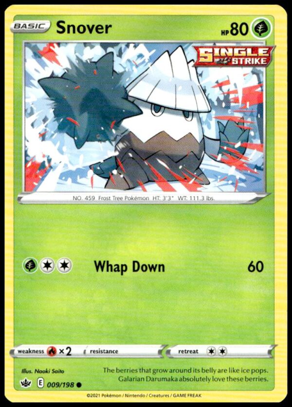 Snover Pokémon Card 2021 Chilling Reign #009/198 featuring wintry art.