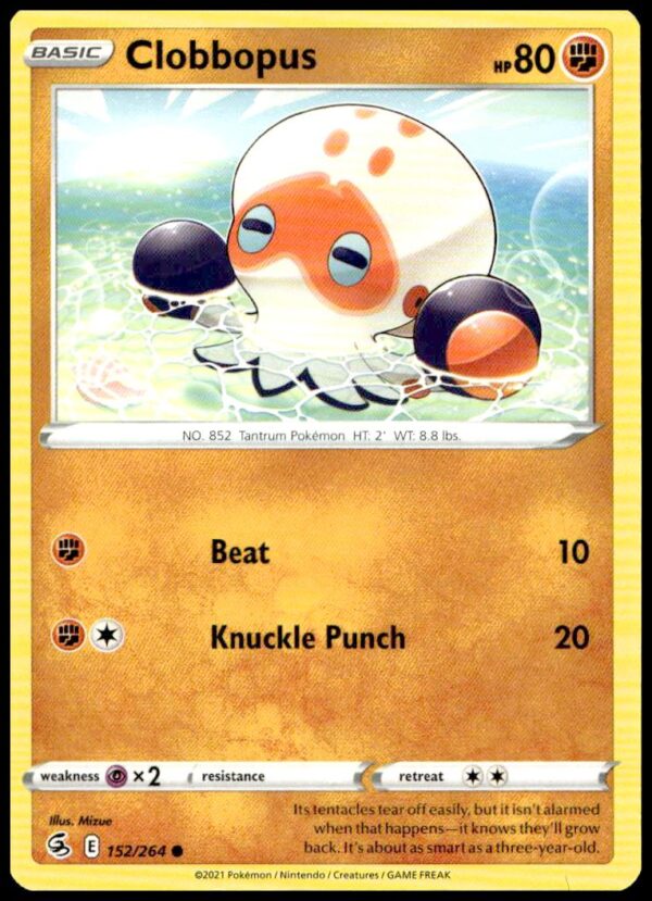2021 Pokémon Fusion Strike Card: Clobbopus #152/264, Front View, Vibrant Illustration