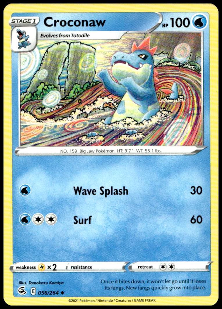 2021 Pokémon Fusion Strike Croconaw Card #056/264 Front View - Vibrant Design