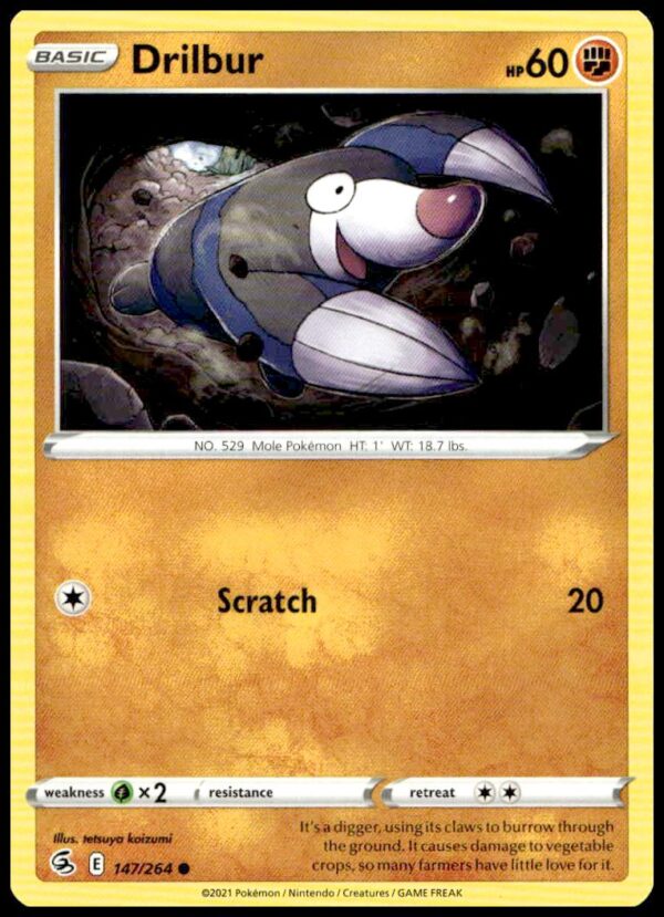 Drilbur Pokémon Fusion Strike Card Front 2021 - Vibrant Artwork and Unique Features