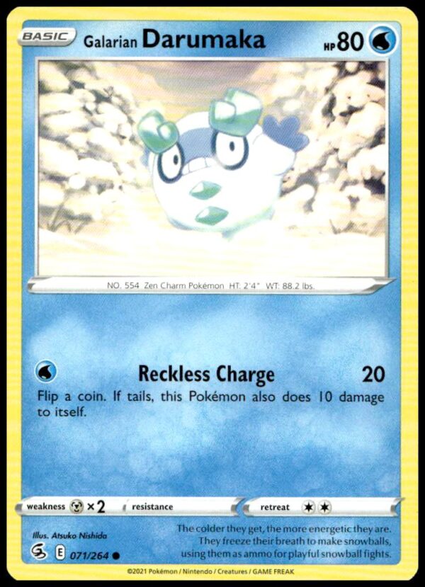 Galarian Darumaka Fusion Strike 2021 Pokémon Card #071/264, featuring icy artwork.