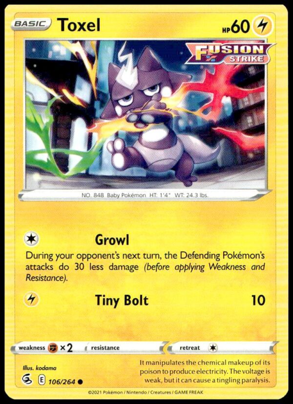 Toxel Pokémon Fusion Strike Card 2021 Front View #106/264.