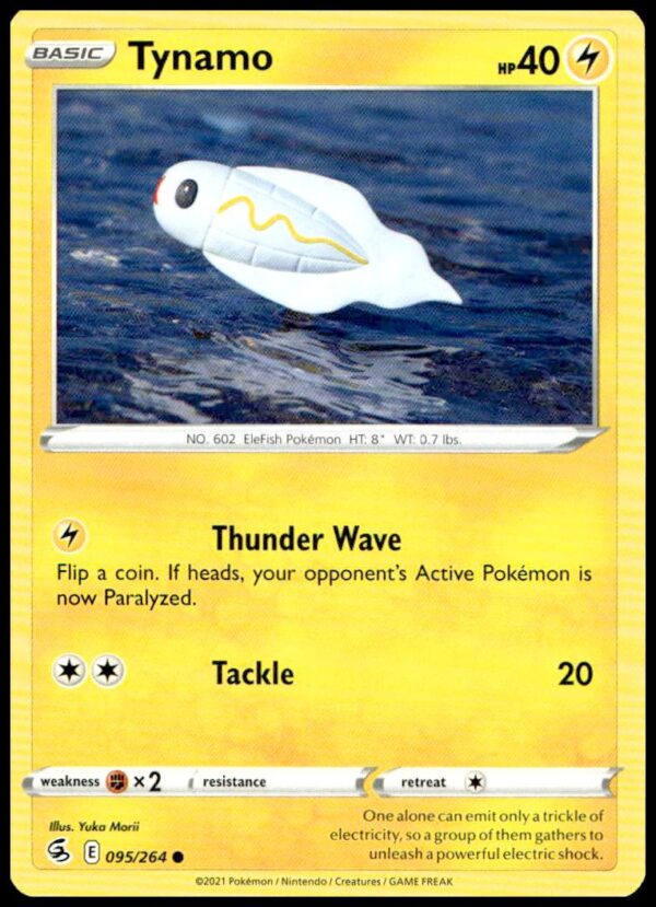 2021 Pokémon Fusion Strike Tynamo Card #095/264, featuring Tynamos image and card details.