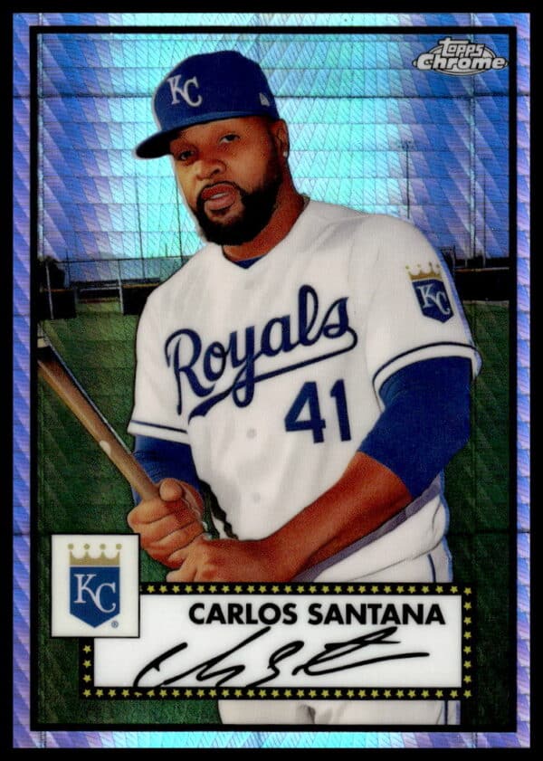 2021 Topps Chrome Carlos Santana #254 Prism Refractor Card - Shiny MLB Collectible.