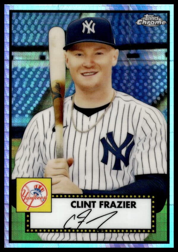 Clint Frazier 2021 Topps Chrome Prism Refractor Card #296, Baseball Card Collectible Image.