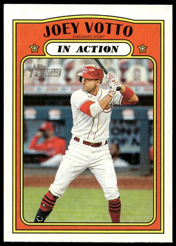 Joey Votto 2021 Topps Heritage card #46 featuring vintage-style design, Cincinnati Reds uniform.