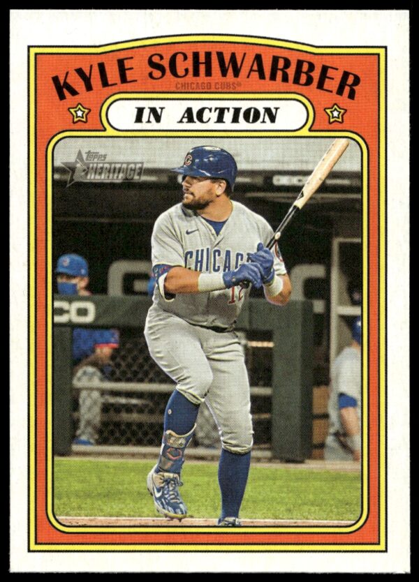 2021 Topps Heritage Kyle Schwarber Baseball Card #140, Front View