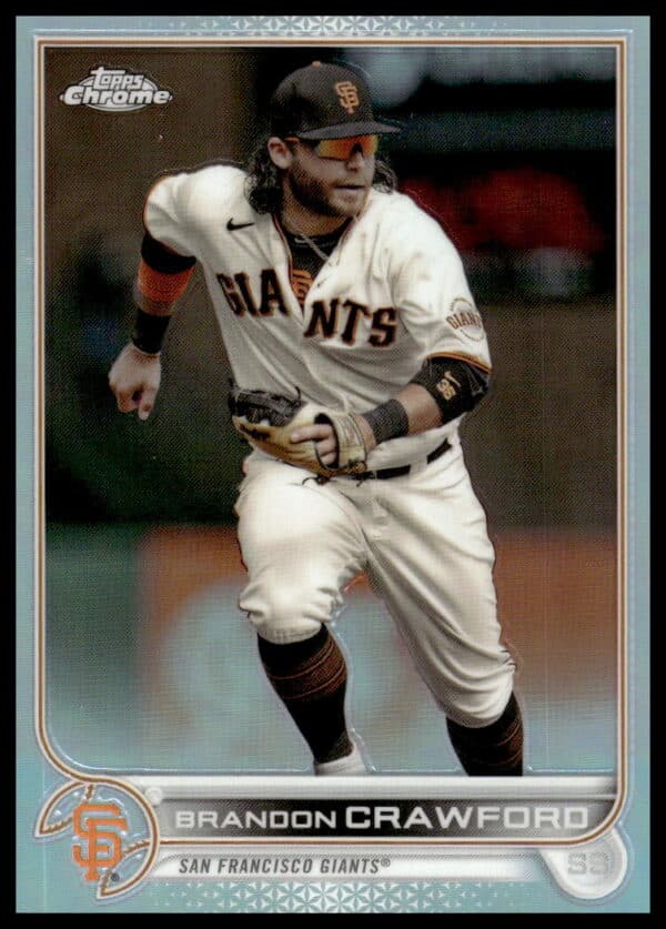 Brandon Crawford 2022 Topps Chrome Rainbow Foil Card #115, San Francisco Giants uniform.