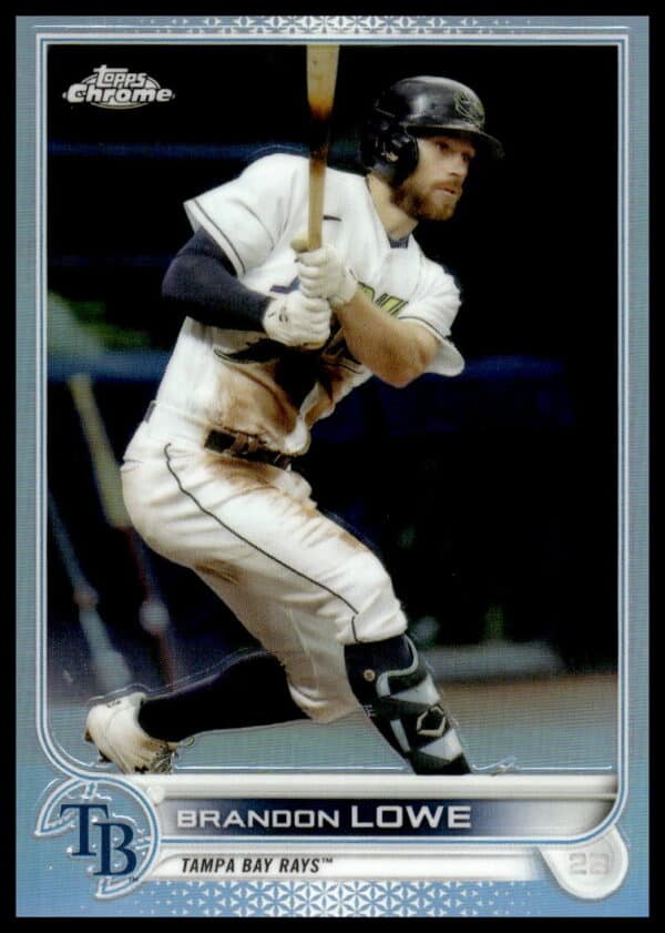 Brandon Lowe 2022 Topps Chrome Rainbow Foil Card #107, Tampa Bay Rays, vibrant collectible.