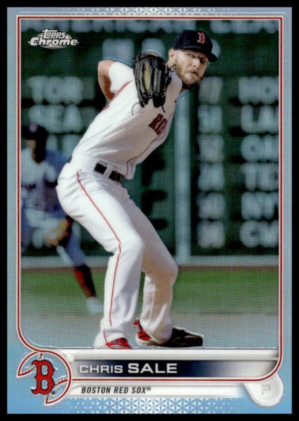2022 Topps Chrome Chris Sale Card with Rainbow Foil, dynamic action shot #118 (Front).