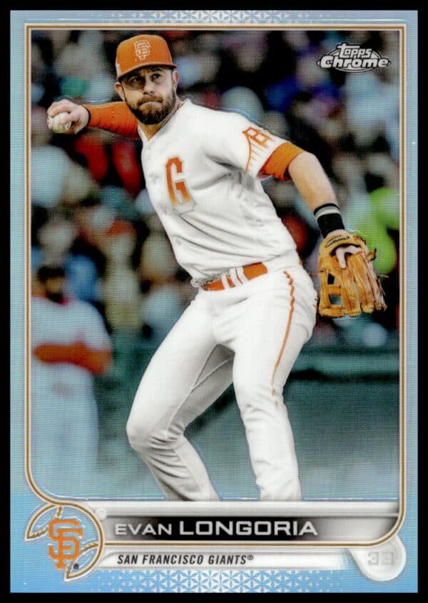 Evan Longoria 2022 Topps Chrome Rainbow Foil Card #54 Front View.