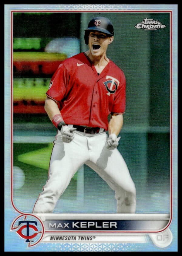 Max Kepler 2022 Topps Chrome Rainbow Foil trading card #58, featuring action shot.