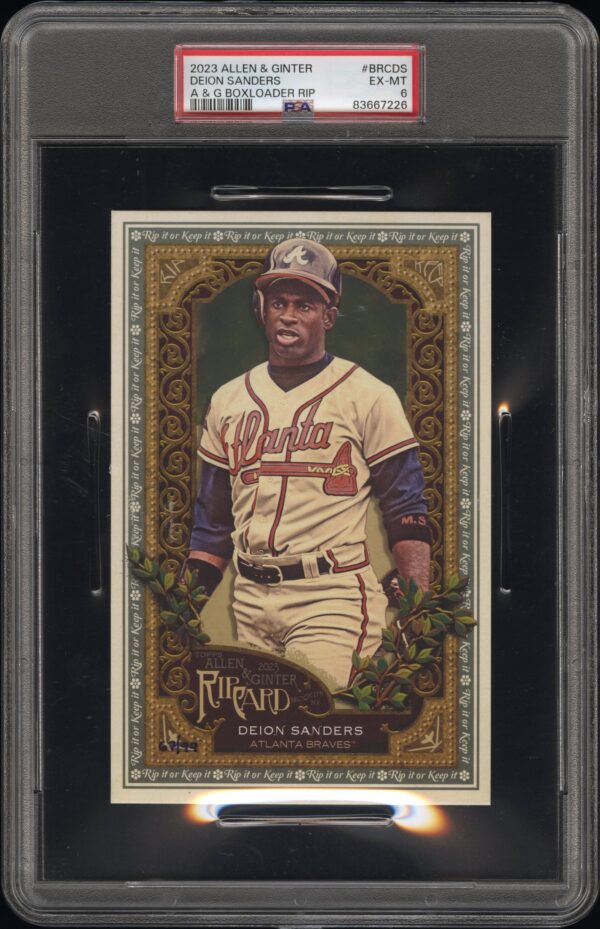 2023 Deion Sanders Boxloader Rip Card, PSA 6, showcasing vivid sports illustration.