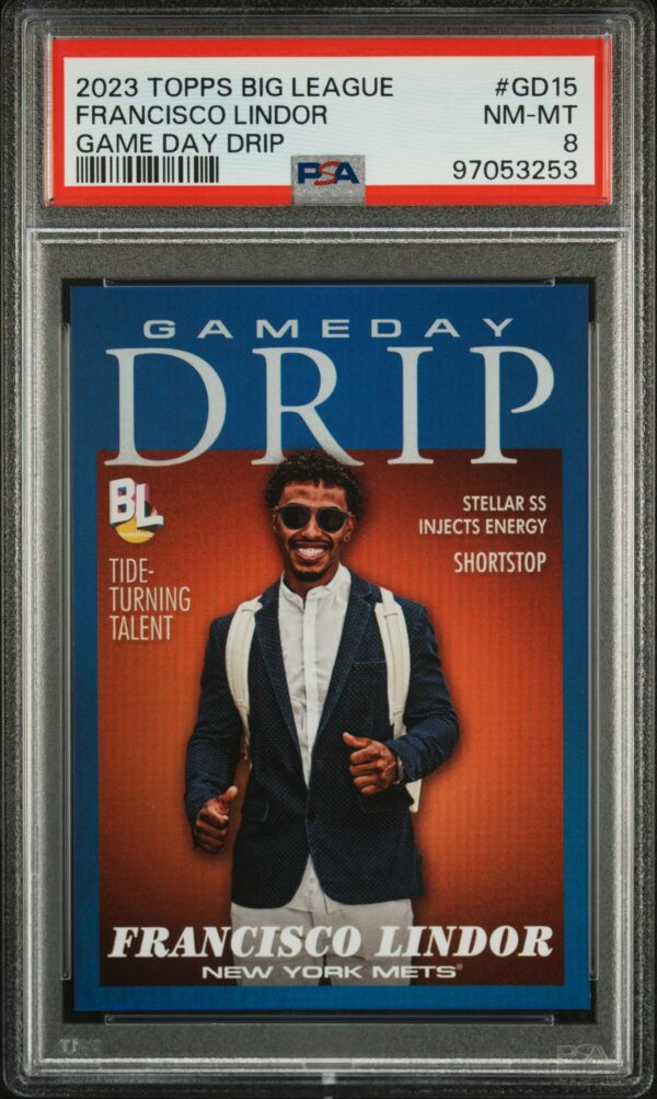 Francisco Lindor 2023 Topps Big League Game Day Drip Card, PSA 8 Authentication.